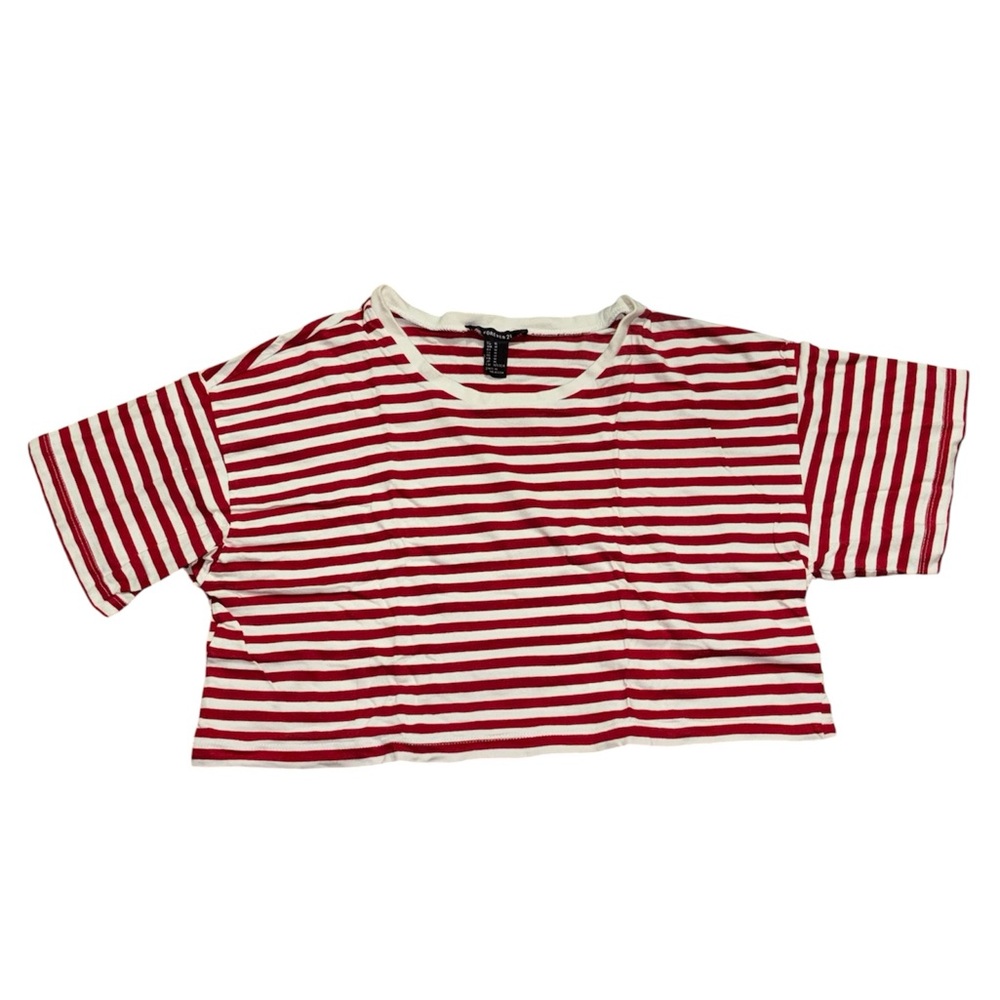 red and white striped cropped tee